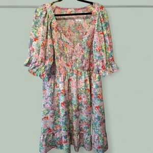 JODIFL Boutique Floral Puff Sleeve Smocked Baby Doll Dress Sz 3X